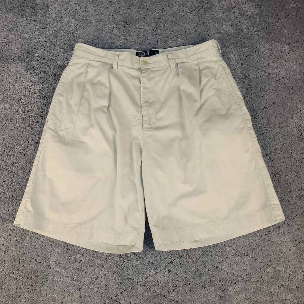 Polo Ralph Lauren Shorts Mens 34 Khaki Tyler Chino Pleated Relaxed Preppy Casual